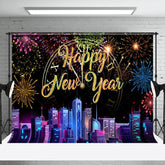 Aperturee - Aperturee Colorful Sparks Modern City Happy New Year Backdrop