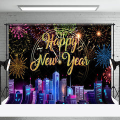 Aperturee - Aperturee Colorful Sparks Modern City Happy New Year Backdrop