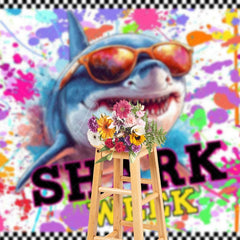 Aperturee - Aperturee Colorful Splashing Graffiti Shark Week Party Backdrop