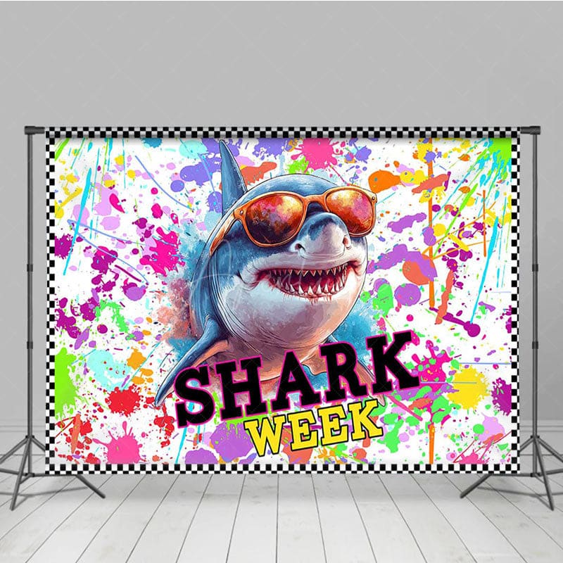 Aperturee - Aperturee Colorful Splashing Graffiti Shark Week Party Backdrop