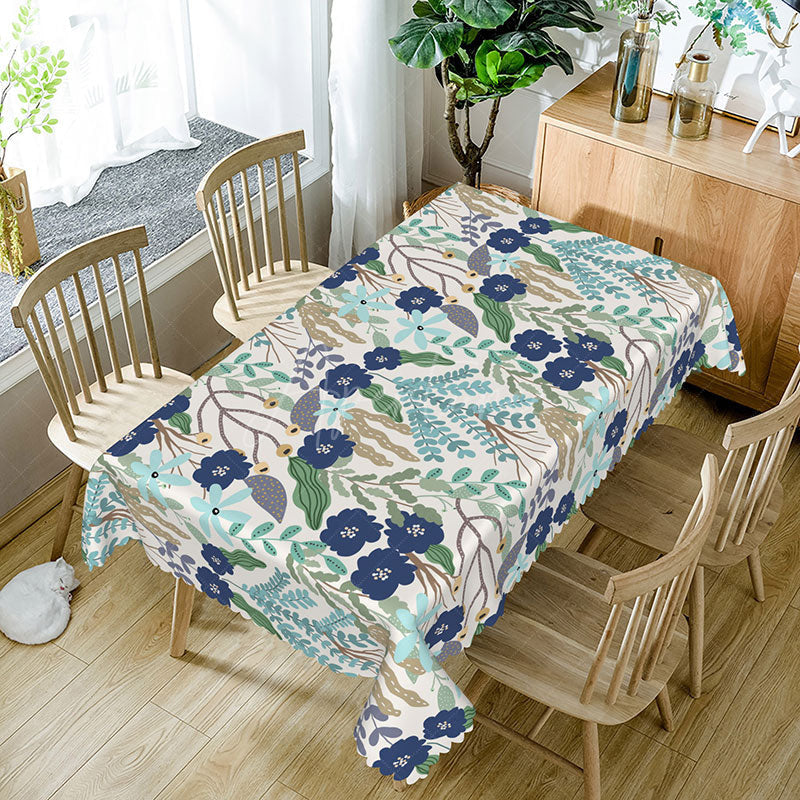 Aperturee - Aperturee Colorful Spring Plants Rectangle Tablecloth for Botanical Garden Party and Vibrant Kitchen Decor