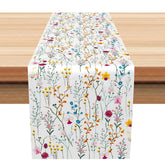 Aperturee - Aperturee Colorful Spring Wildflower Table Runner Dainty Botanical Print Farmhouse Kitchen Dining Table Decor