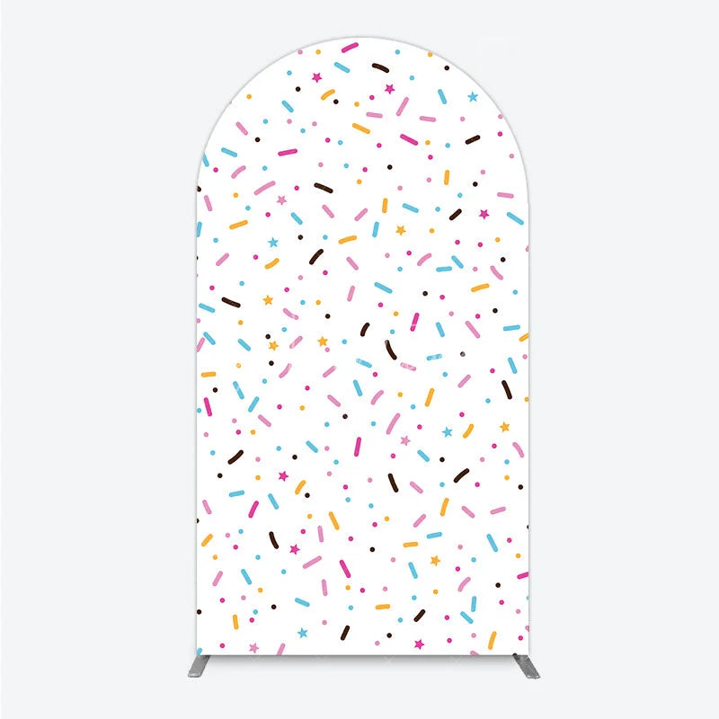 Aperturee - Aperturee Colorful Sprinkles Arch Backdrop White Confetti Donut Sweet Party Decor