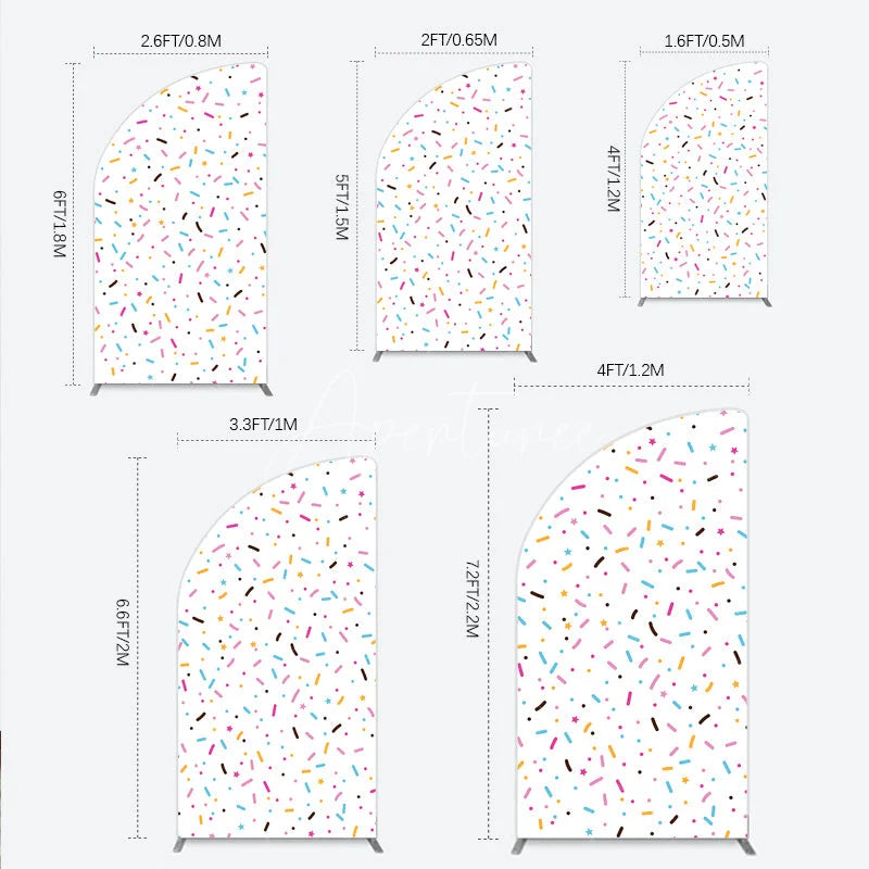 Aperturee - Aperturee Colorful Sprinkles Half Moon Arch Backdrop White Confetti Donut Sweet Party Decor