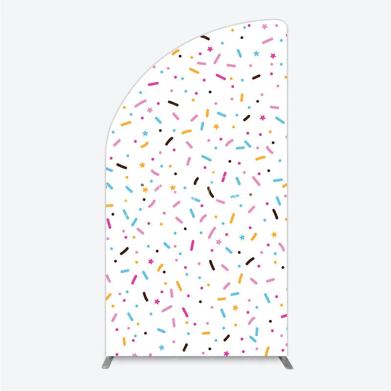 Aperturee - Aperturee Colorful Sprinkles Half Moon Arch Backdrop White Confetti Donut Sweet Party Decor