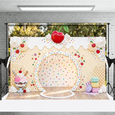 Aperturee - Aperturee Colorful Sprinkles Ice Cream Sundae Photography Backdrop with Red Cherry and Macarons Sweet Dessert Party Decor