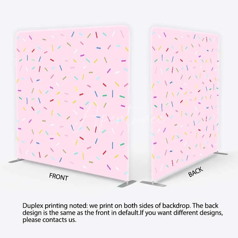 Aperturee - Aperturee Colorful Sprinkles Tension Fabric Backdrop Pink Sweet One Birthday and Cake Smash Party Decoration