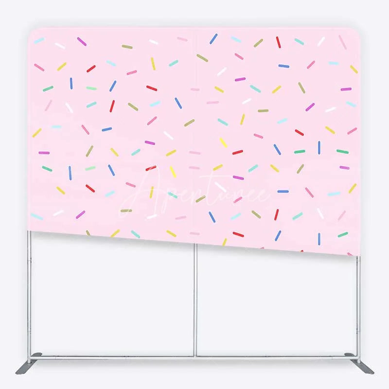 Aperturee - Aperturee Colorful Sprinkles Tension Fabric Backdrop Pink Sweet One Birthday and Cake Smash Party Decoration
