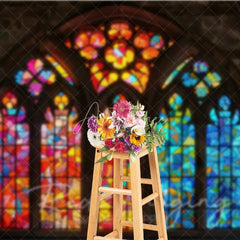 Aperturee - Aperturee Colorful Stained Glass Window Photography Backdrop Vibrant Church Architecture Background Religious Spiritual Photo