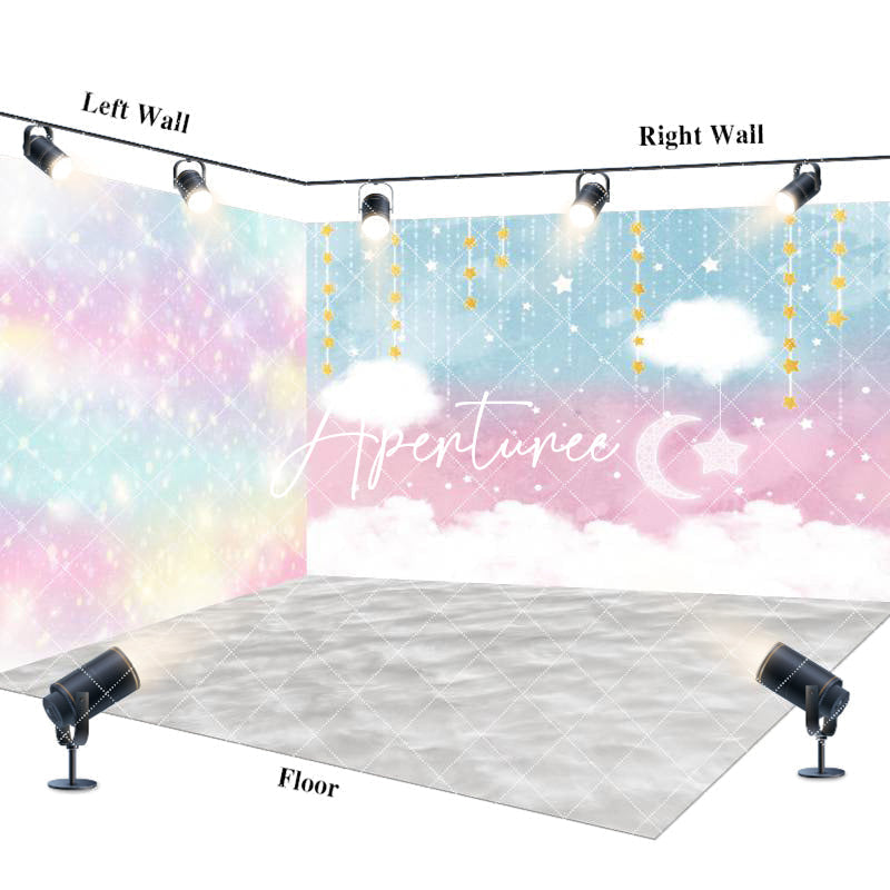 Aperturee - Aperturee Colorful Starry Cloud Sky Birthday Room Set Backdrop