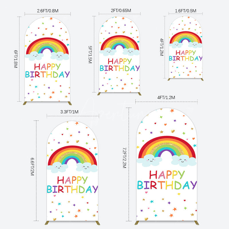 Aperturee - Aperturee Colorful Stars Rainbow Cloud Birthday Arch Backdrop