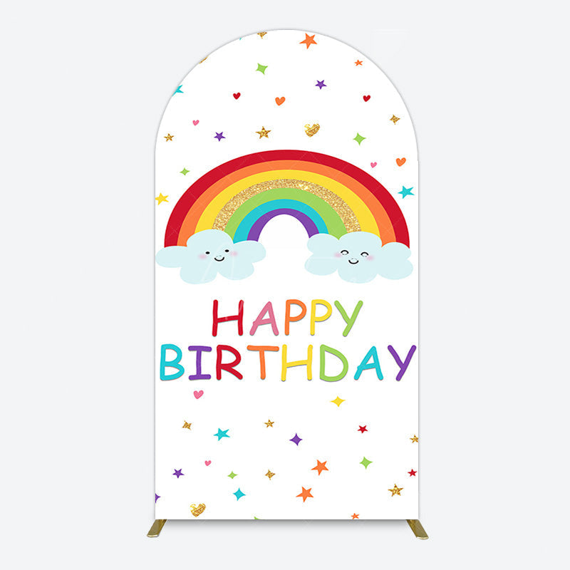Aperturee - Aperturee Colorful Stars Rainbow Cloud Birthday Arch Backdrop