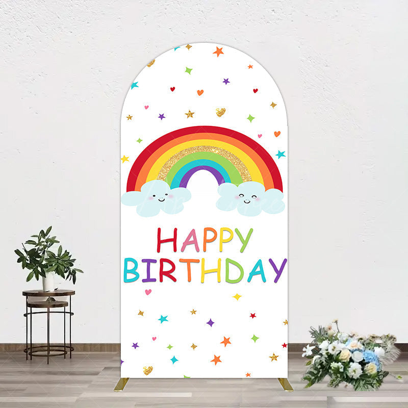 Aperturee - Aperturee Colorful Stars Rainbow Cloud Birthday Arch Backdrop