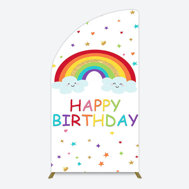 Aperturee - Aperturee Colorful Stars Rainbow Cloud Birthday Half Moon Arch Backdrop