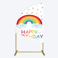 Aperturee - Aperturee Colorful Stars Rainbow Cloud Birthday Half Moon Arch Backdrop