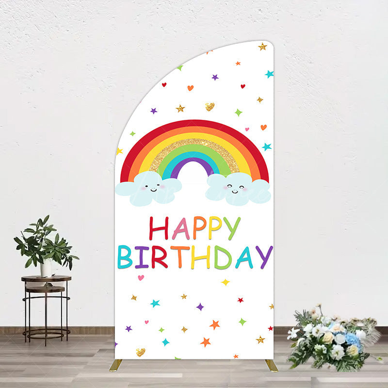 Aperturee - Aperturee Colorful Stars Rainbow Cloud Birthday Half Moon Arch Backdrop