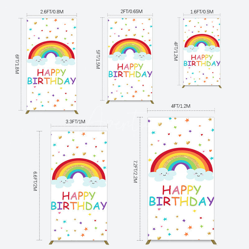 Aperturee - Aperturee Colorful Stars Rainbow Cloud Birthday Rectangle Backdrop