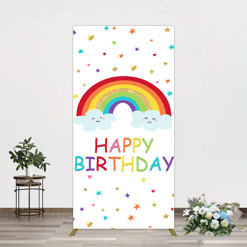 Aperturee - Aperturee Colorful Stars Rainbow Cloud Birthday Rectangle Backdrop
