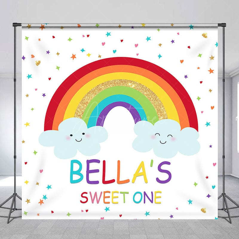 Aperturee - Aperturee Colorful Stars Rainbow Sweet One Custom Name Backdrop