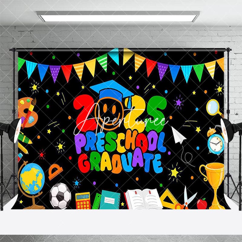 Aperturee - Aperturee Colorful Stationary 2025 Preschool Graduate Backdrop