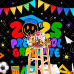 Aperturee - Aperturee Colorful Stationary 2025 Preschool Graduate Backdrop
