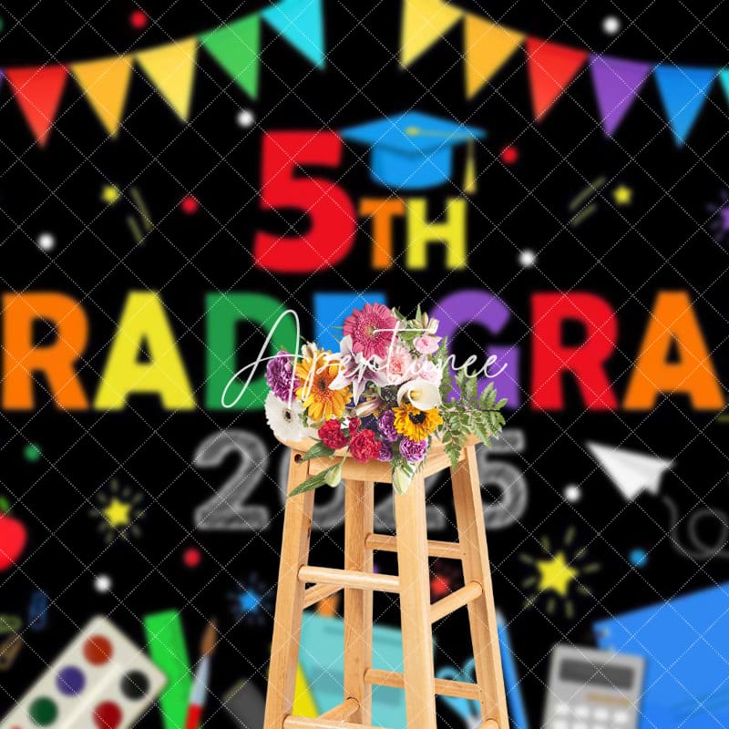 Aperturee - Aperturee Colorful Stationary 5th Grade Grad 2025 Backdrop