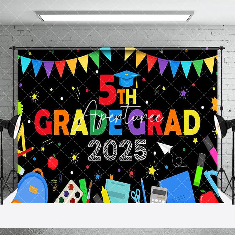 Aperturee - Aperturee Colorful Stationary 5th Grade Grad 2025 Backdrop
