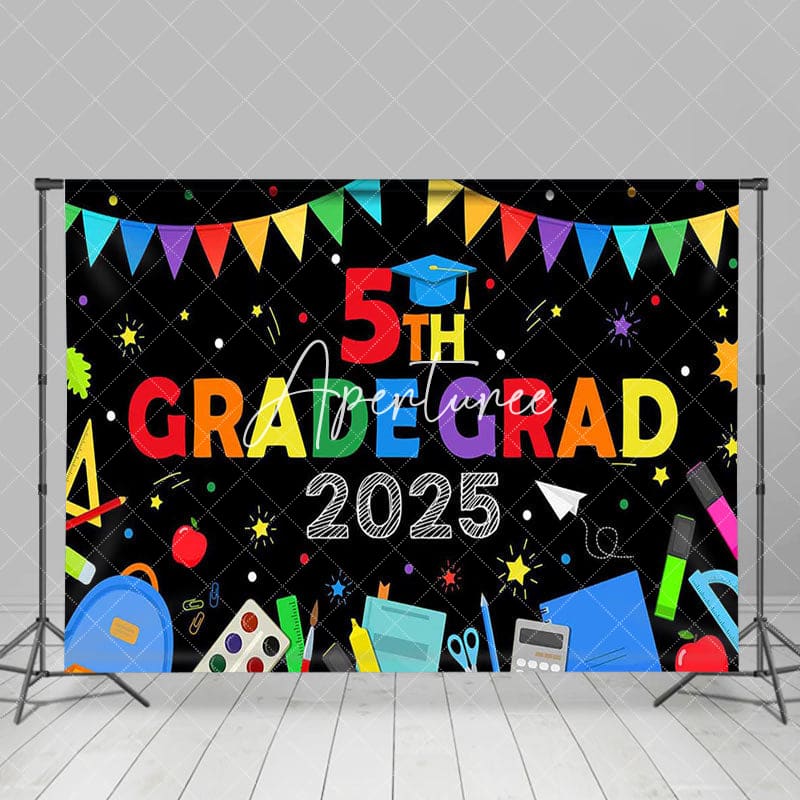 Aperturee - Aperturee Colorful Stationary 5th Grade Grad 2025 Backdrop