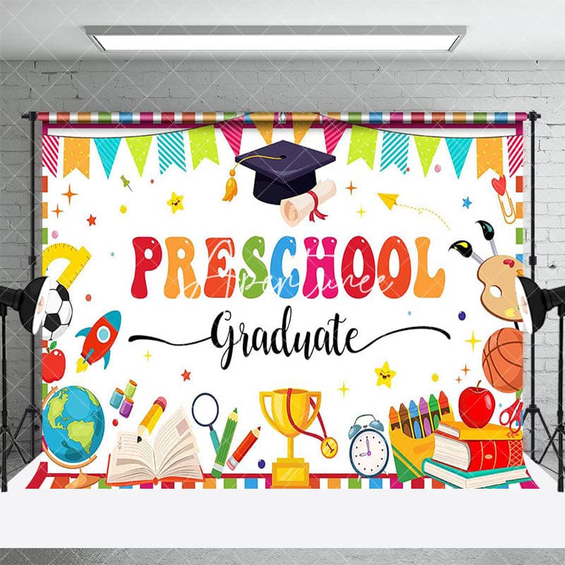 Aperturee - Aperturee Colorful Stationery Preschool Graduate Backdrop