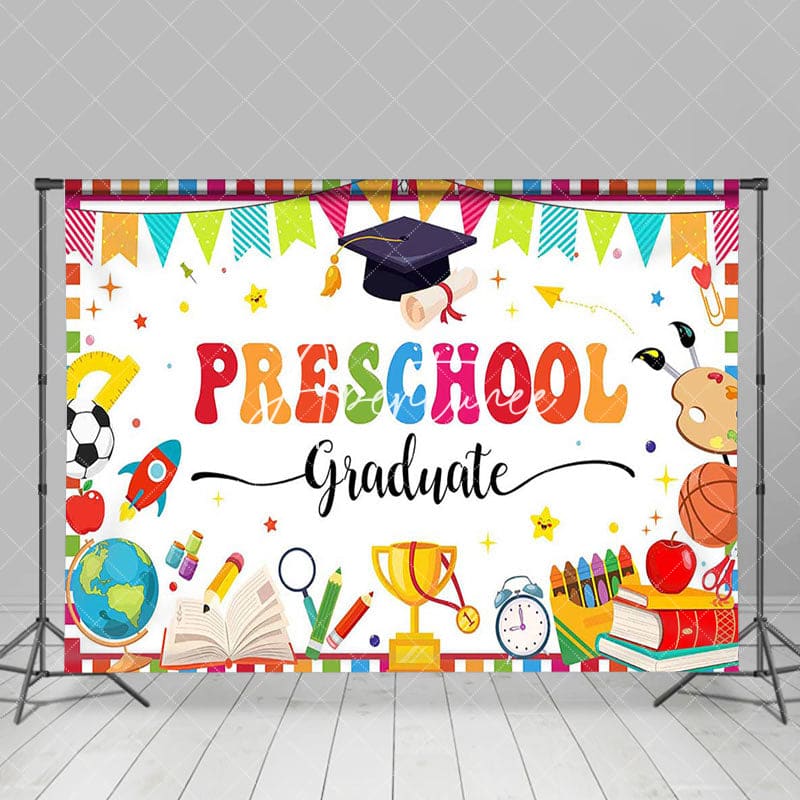 Aperturee - Aperturee Colorful Stationery Preschool Graduate Backdrop