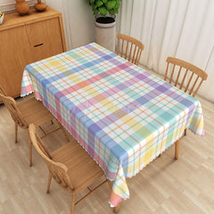 Aperturee - Aperturee Colorful Stripe and Checkered Rectangle Tablecloth for Fun and Vibrant Birthday Party Decorations