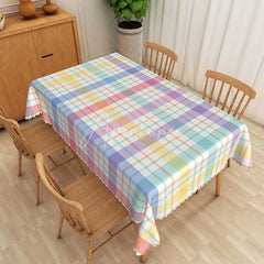 Aperturee - Aperturee Colorful Stripe and Checkered Rectangle Tablecloth for Fun and Vibrant Birthday Party Decorations