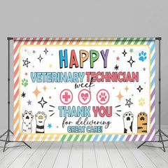 Aperturee - Aperturee Colorful Stripe Paw Print Happy Vet Tech Week Backdrop