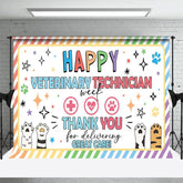 Aperturee - Aperturee Colorful Stripe Paw Print Happy Vet Tech Week Backdrop