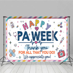 Aperturee - Aperturee Colorful Striped Happy PA Week Thank You Holiday Backdrop Featuring Medical Appreciation Elements