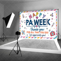 Aperturee - Aperturee Colorful Striped Happy PA Week Thank You Holiday Backdrop Featuring Medical Appreciation Elements