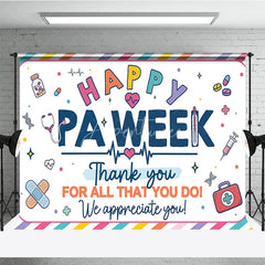 Aperturee - Aperturee Colorful Striped Happy PA Week Thank You Holiday Backdrop Featuring Medical Appreciation Elements
