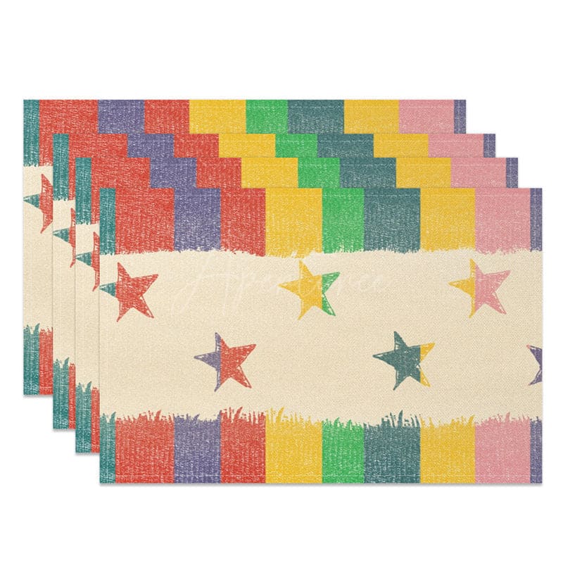 Aperturee - Aperturee Colorful Stripes And Star Party Set of 4 Placemats