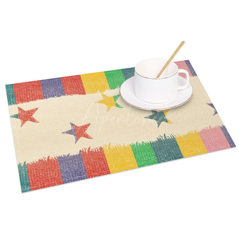 Aperturee - Aperturee Colorful Stripes And Star Party Set of 4 Placemats