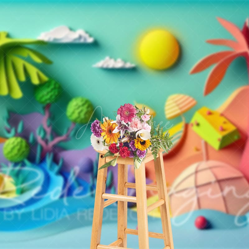 Aperturee - Aperturee Colorful Summer Fun Beach Cake Smash Photo Backdrop