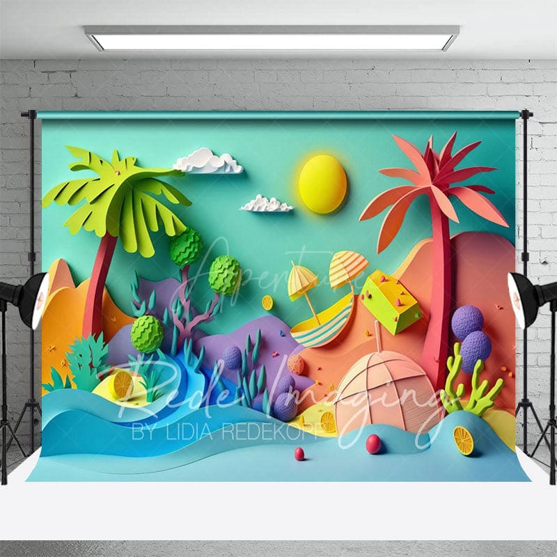 Aperturee - Aperturee Colorful Summer Fun Beach Cake Smash Photo Backdrop