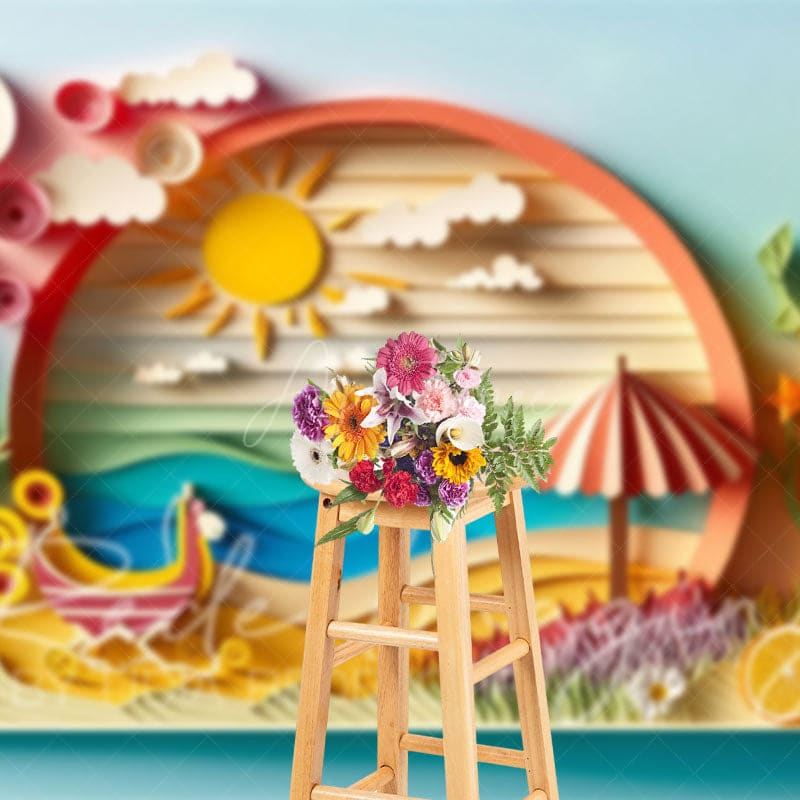 Aperturee - Aperturee Colorful Summer Fun Seaside Scenery Photo Backdrop