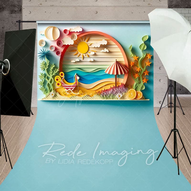 Aperturee - Aperturee Colorful Summer Fun Seaside Scenery Sweep Backdrop