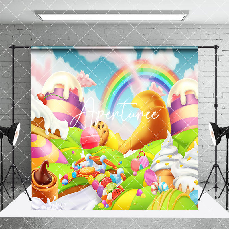 Aperturee - Aperturee Colorful Sunny Candyland Birthday Room Set Backdrop