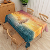 Aperturee - Aperturee Colorful Sunset Ocean Wave Rectangle Tablecloth for Coastal Beach House and Summer Dining Decor