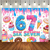 Aperturee - Aperturee Colorful Sweet Candy Donut Seven Birthday Backdrop with Sprinkles and Dripping Icing Party Decor