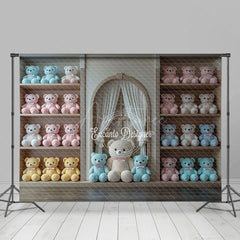 Aperturee - Aperturee Colorful Teddy Bear Arch Window Cake Smash Backdrop