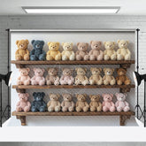 Aperturee - Aperturee Colorful Toy Bears Shelf Cake Smash Photo Backdrop