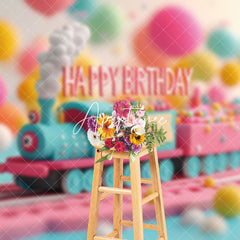 Aperturee - Aperturee Colorful Toy Track Train Birthday Cake Smash Backdrop