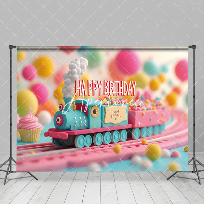 Aperturee - Aperturee Colorful Toy Track Train Birthday Cake Smash Backdrop